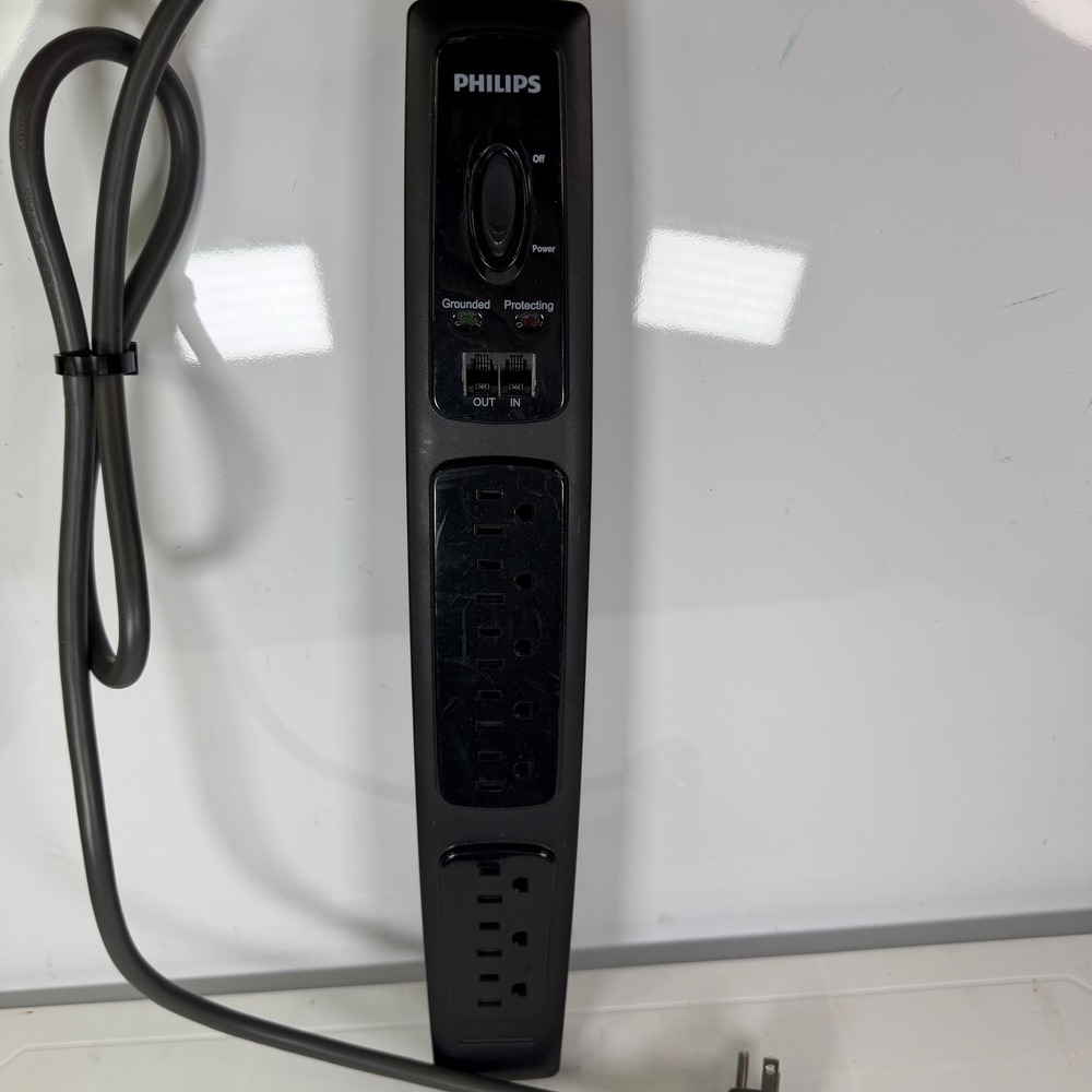 Philips Surge Protector Power Strip 8 Outlet RJ11 Protection Black Corded‎